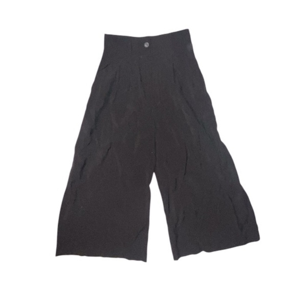 Zara High Waisted Pleated Wide Leg Cropped Pants Black Size Small